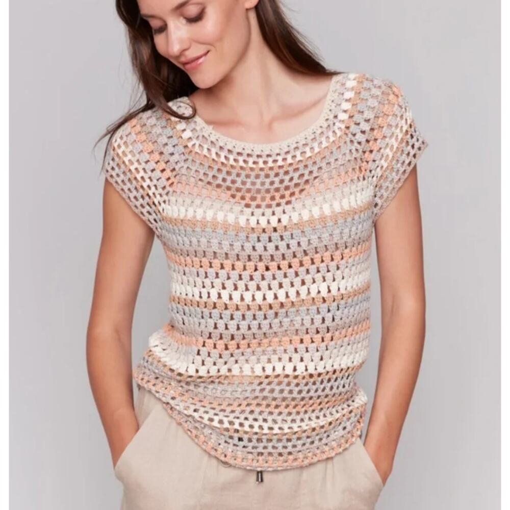 Charlie B Crochet Sweater Top | M, Grey Pink | Boho Beach Hippie 90s *Hand-knit - Picture 3 of 7